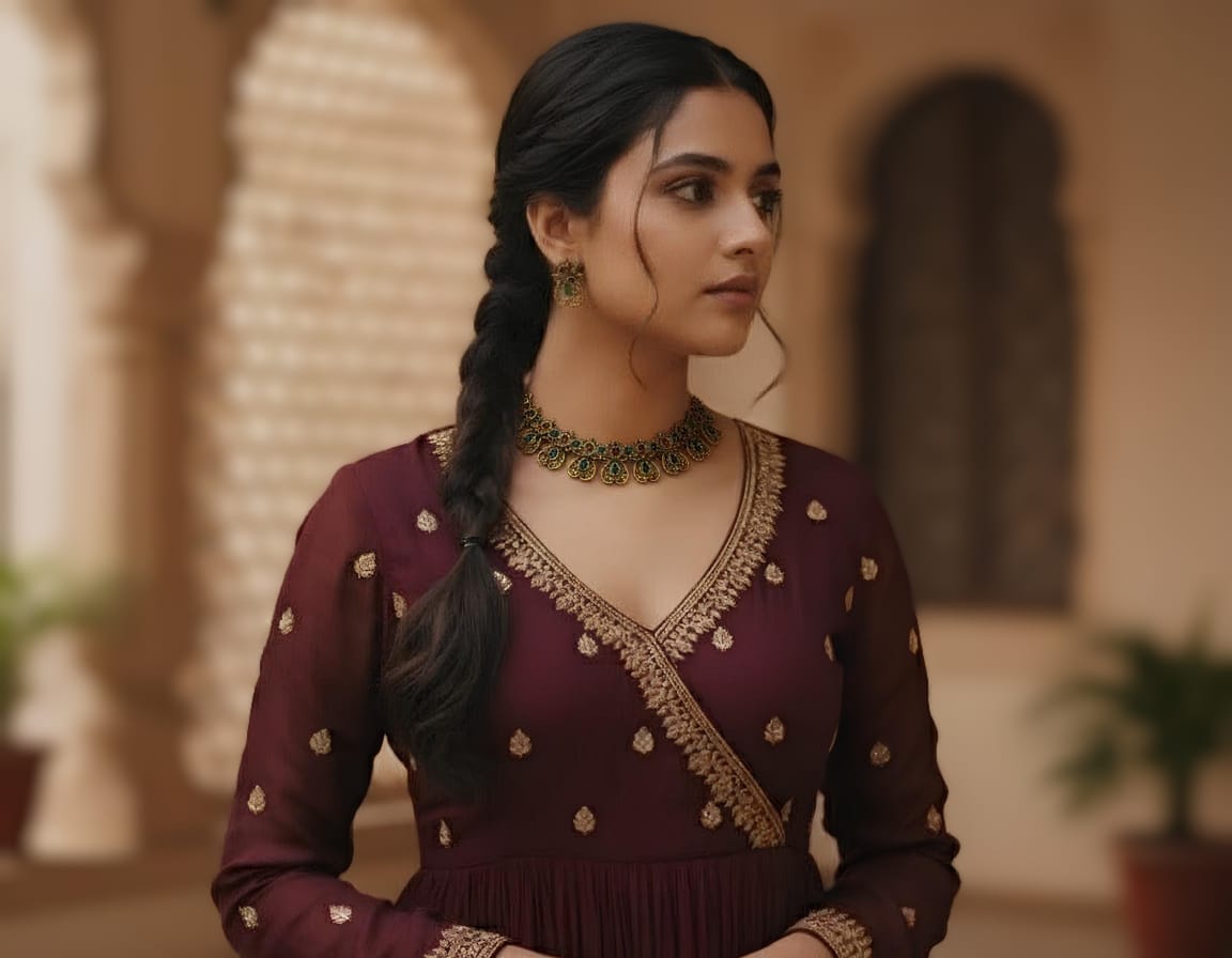 Antique Green Floral Necklace Set with Earrings – Traditional Indian Designer Jewelry for Women